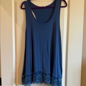 Emerald Navy Tank Top with Lace Hem
